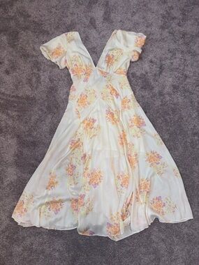 Free People Cream Maxi Dress with Yellow and Pink Floral Print